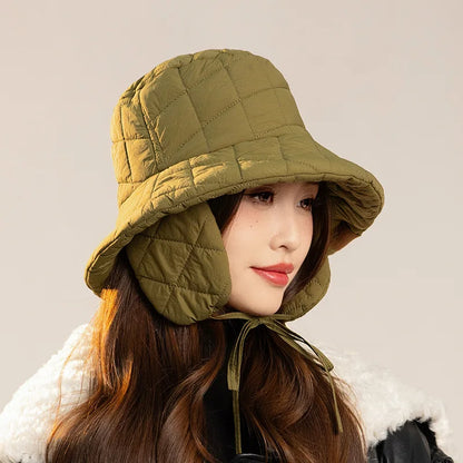 Korean Rhombus Velvet Down Bucket Hat