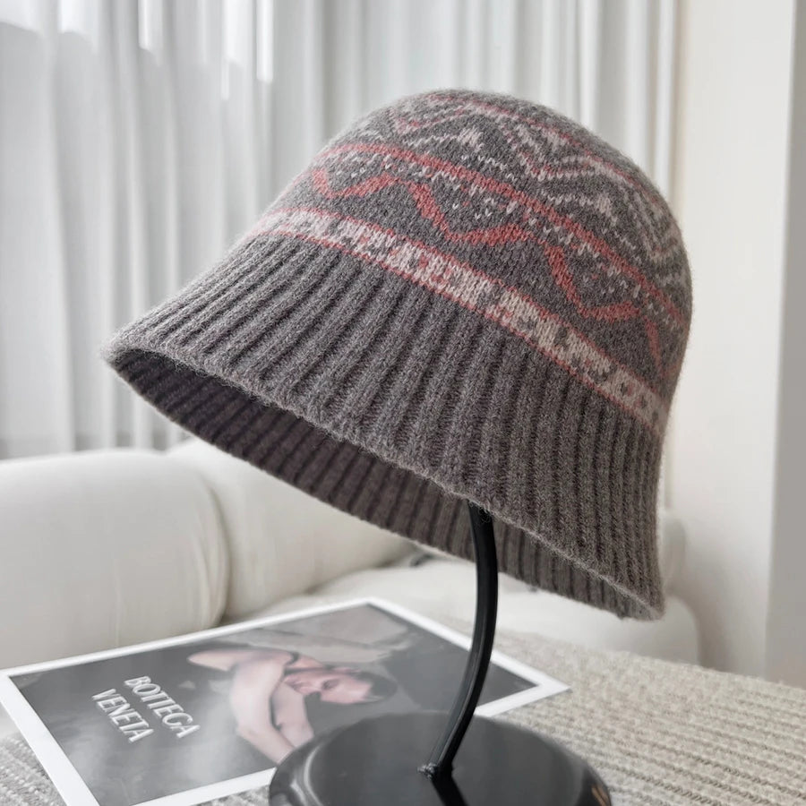 Vintage Fair Isle Knit Wool Bucket Hat