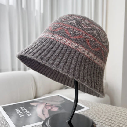 Vintage Fair Isle Knit Wool Bucket Hat