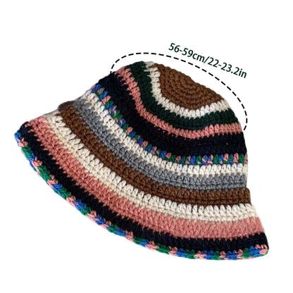 Womens Color Striped Knit Fisherman Bucket Hat