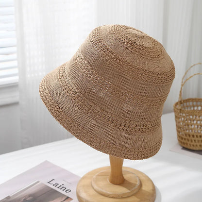 Spring Summer Hat Women Hollow Breathable Knitted Bucket Hat