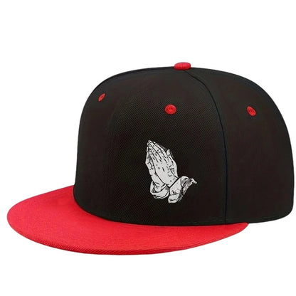 Praying Hands Graphic Hip Hop Flat Brim Snapback Cap