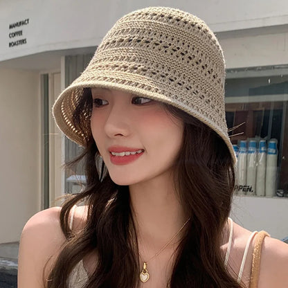 Women Hollow Dome Breathable Summer Bucket Hat