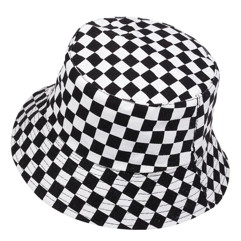 Unisex Black and White Grid Bucket Hat