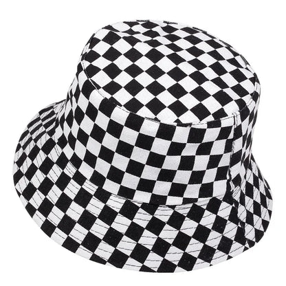 Unisex Black and White Grid Bucket Hat