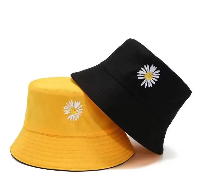 Korean Daisy Embroidery Bucket Hats Unisex