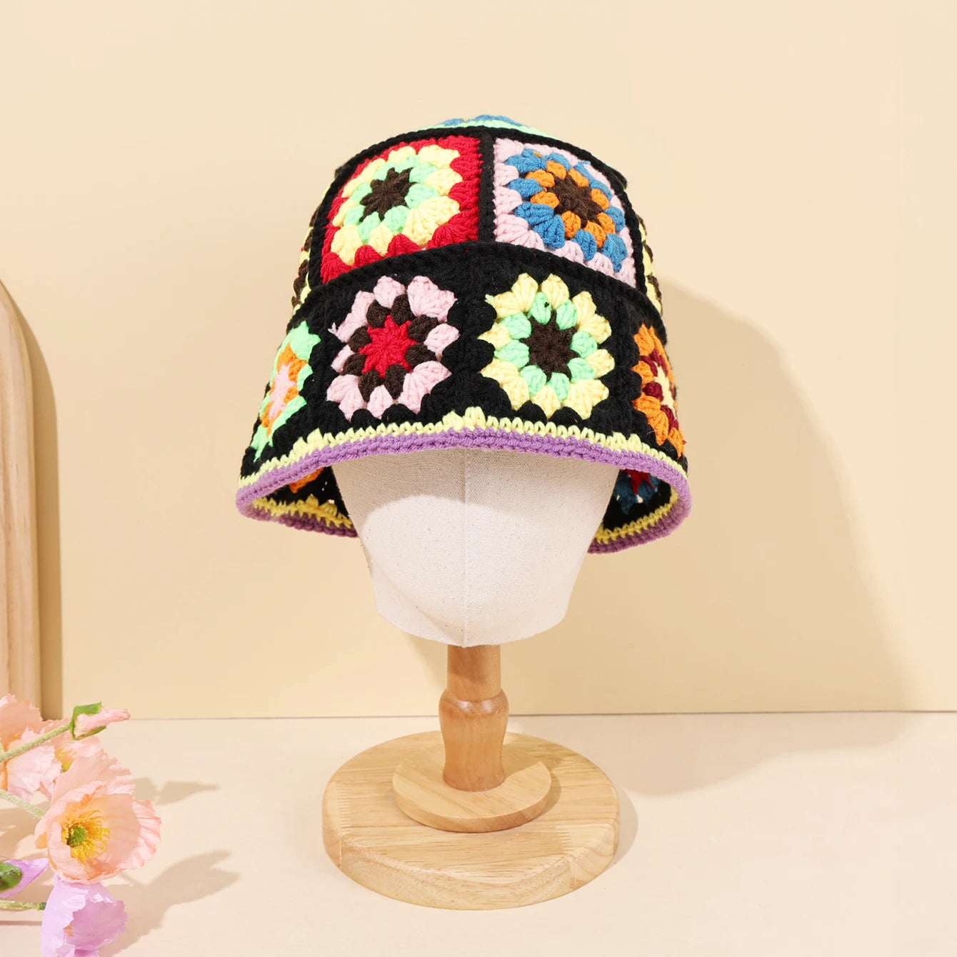 Colorful Retro Floral Woven Bucket Hat