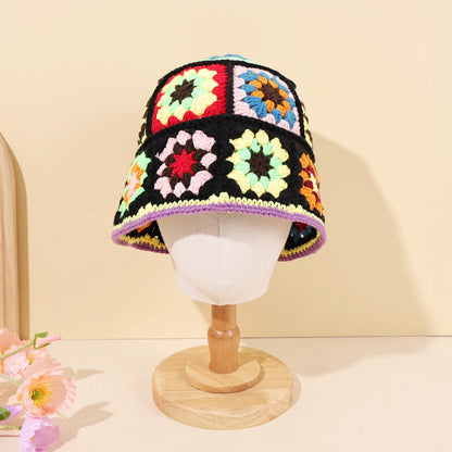 Colorful Retro Floral Woven Bucket Hat
