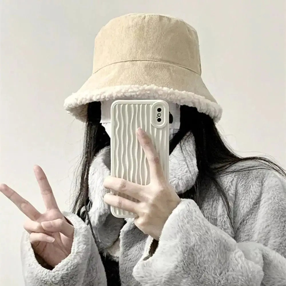 Corduroy Lambswool Reversible Winter Bucket Hat