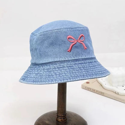 Butterfly Embroidery Cotton Denim Summer Bucket Hat