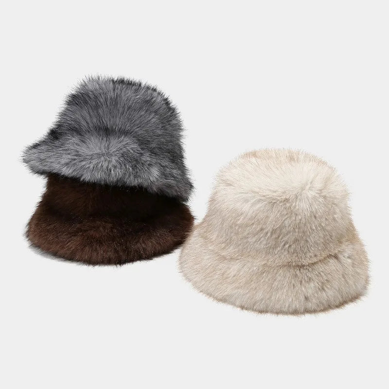 Two Tone Fluffy Long Hair Bucket Hat