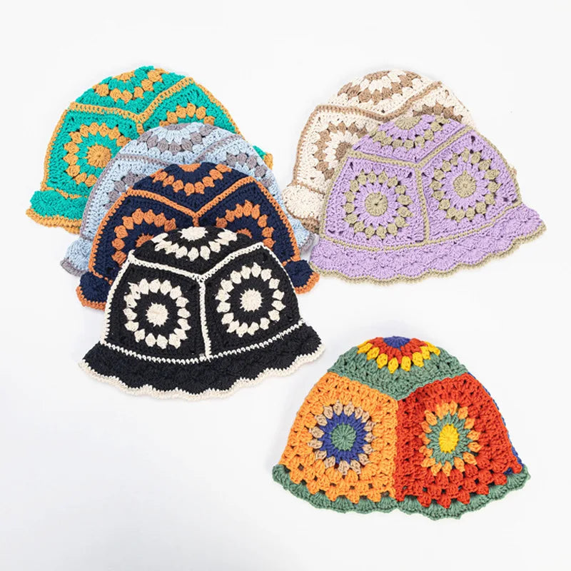 Hollow Crochet Knit Foldable Floppy Beach Bucket Hat