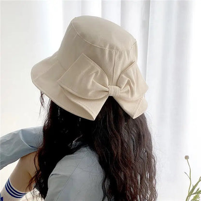 Women Big Bowknot Wide Brim Panama Bucket Hat