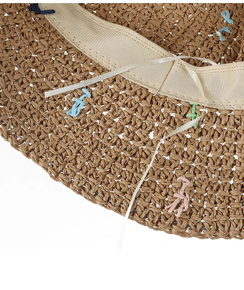 Hand Crocheted Colorful Straw Summer Bucket Hat