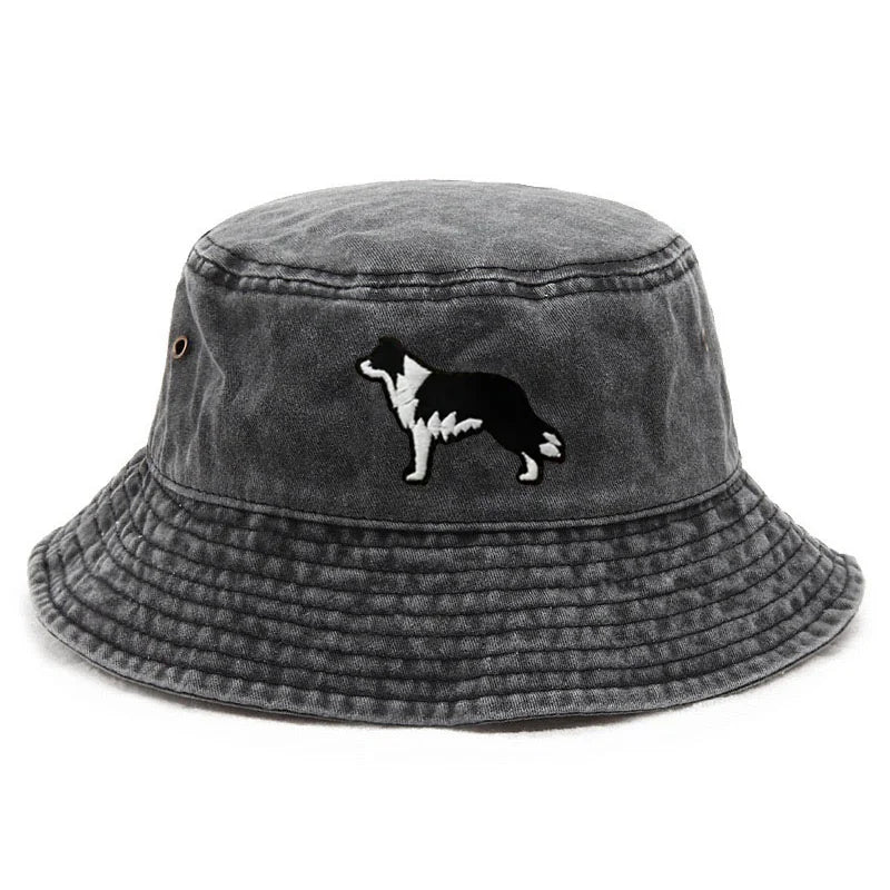 Border Collie Washed Cotton Vintage Outdoor Beach Gift Bucket Hat