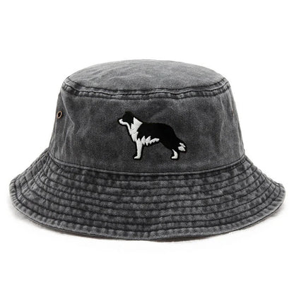 Border Collie Washed Cotton Vintage Outdoor Beach Gift Bucket Hat