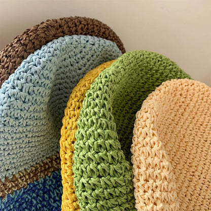 Knitted Mix Color Crochet Travel Women Bucket Hat