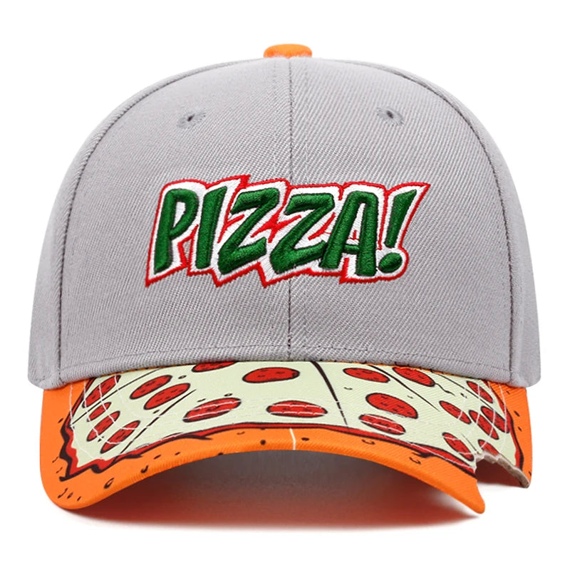 Pizza Embroidered Flat Brimmed Baseball Hat