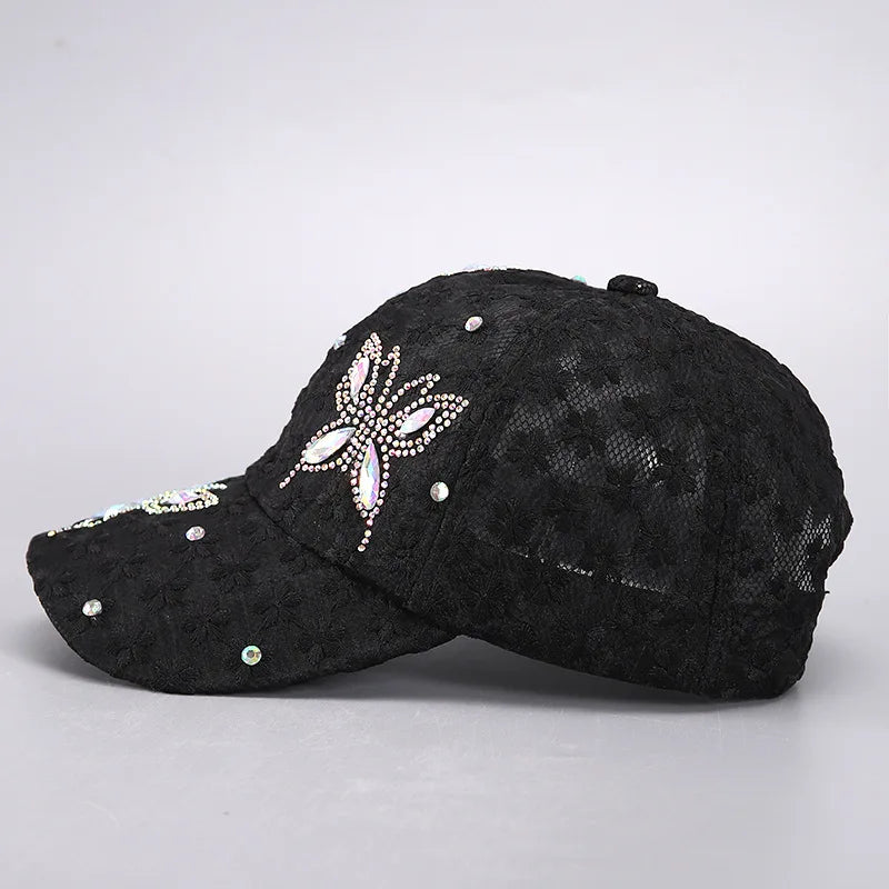 Lace Flower Rhinestone Baseball Cap