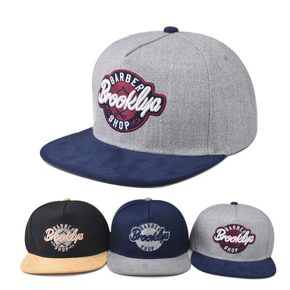 Brooklyn Embroidery Pattern Flat Bill Snapback Cap