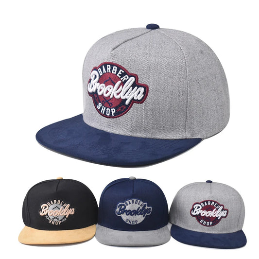 Brooklyn Embroidery Pattern Flat Bill Snapback Cap