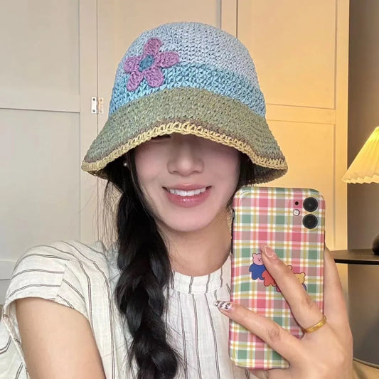 Women Hollow Flower Crochet Spring Summer Bucket Hat