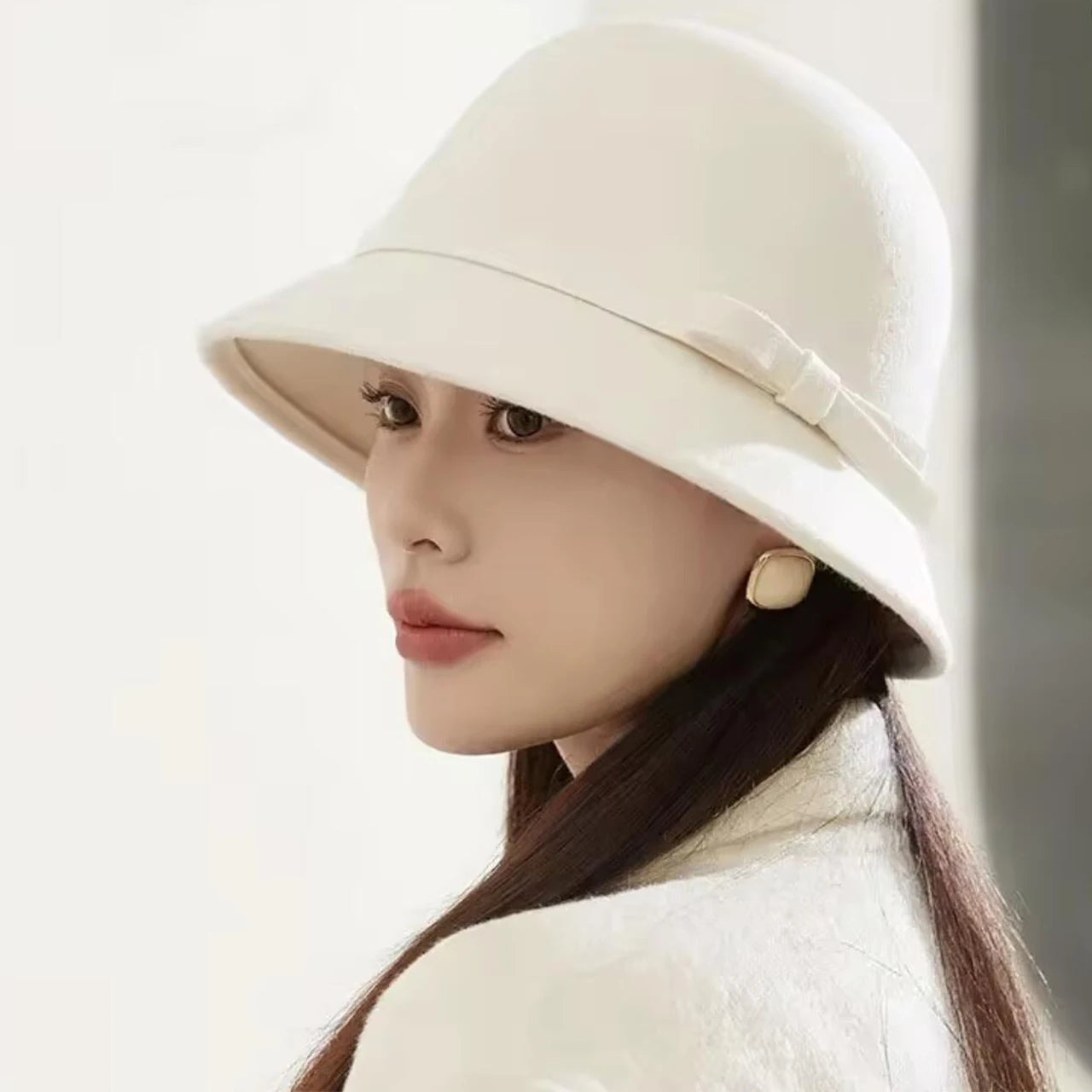 Vintage Bowknot Felt Dome Bucket Hat