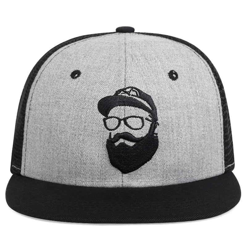 Unisex Uncle Beard Embroidery Hip-hop Net Hats