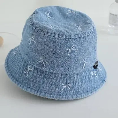 Baby Bow Pattern Denim Kids Bucket Hat