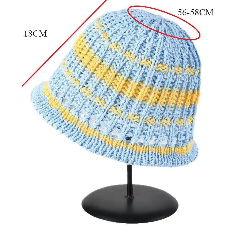 New Summer Color Knitted Basin Straw Bucket Hat