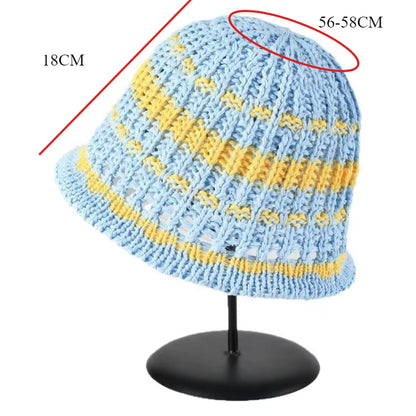 New Summer Color Knitted Basin Straw Bucket Hat
