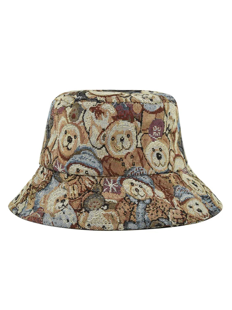 Cute Bear Print Summer Bucket Hat