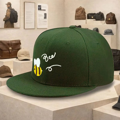 Bee Graphic Streetwear Flat Brim Snapback Cap