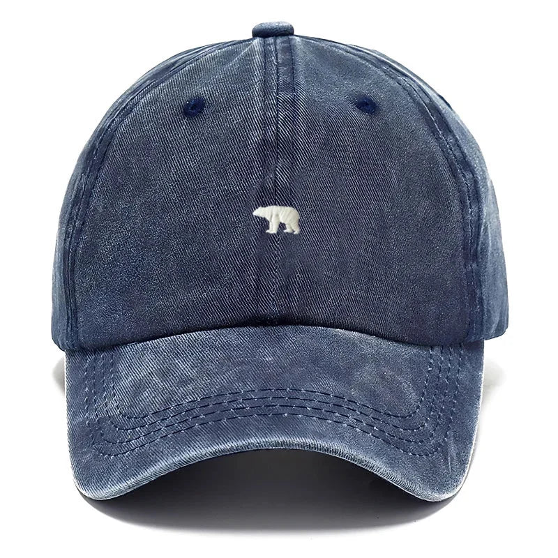Polar Bear Embroidery Vintage Washed Cotton Baseball Cap