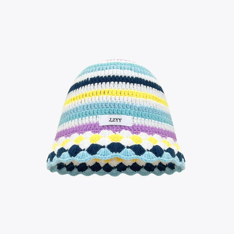 Korean Color Block Striped Knitted Fisherman Bucket Hat