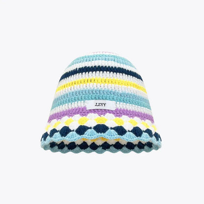 Korean Color Block Striped Knitted Fisherman Bucket Hat