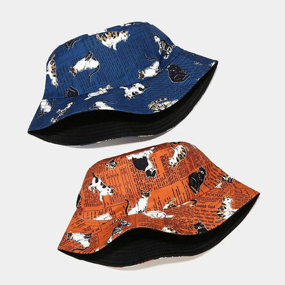 LDSLYJR Four Seasons Cotton Cartoon Cat Print Bucket Hat