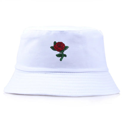Summer Embroidery Rose Cotton Blend Classic Bucket Hat