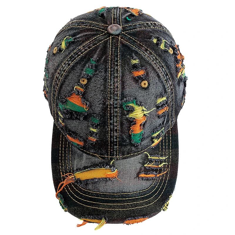 Tear Hole Vintage Stripe Baseball Cap Women