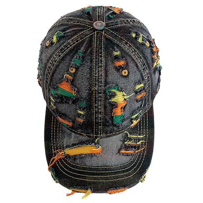 Tear Hole Vintage Stripe Baseball Cap Women
