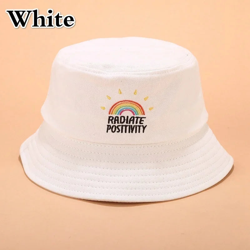 New Unisex Foldable Embroidered Bucket Hat Rainbow Print