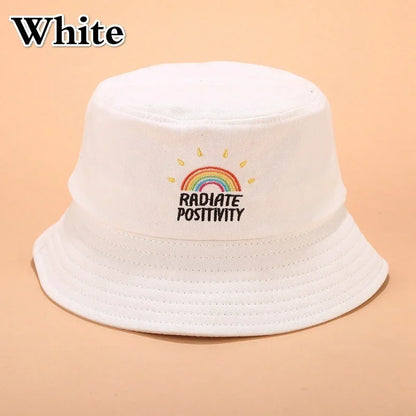 New Unisex Foldable Embroidered Bucket Hat Rainbow Print