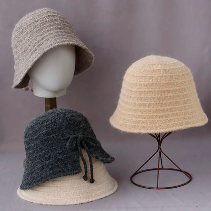 Women’s Wool Knit Bow Winter Bucket Hat