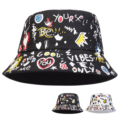Unisex Smiling Crown Graffiti Print Personality Bucket Hats