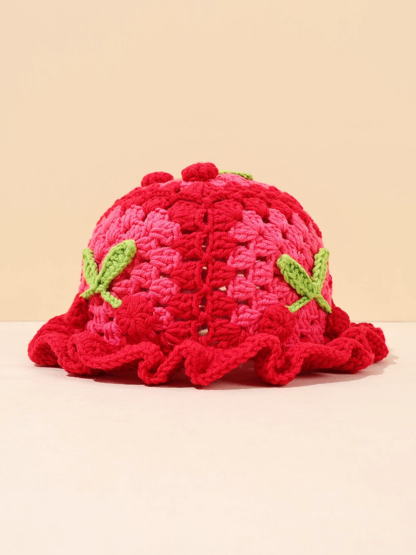 Retro Cherry Handmade Crochet Winter Bucket Hat