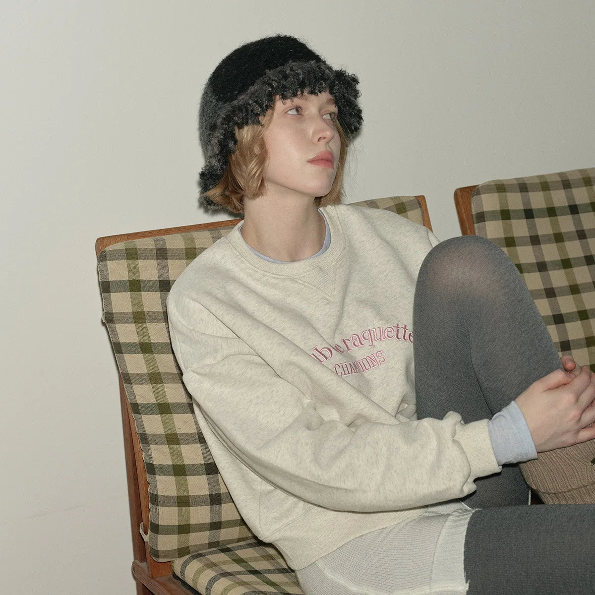 Color Block Fringe Knit Bucket Hat
