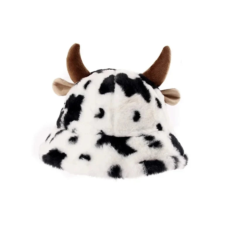 Cow Horn Pattern Plush Winter Fisherman Hat