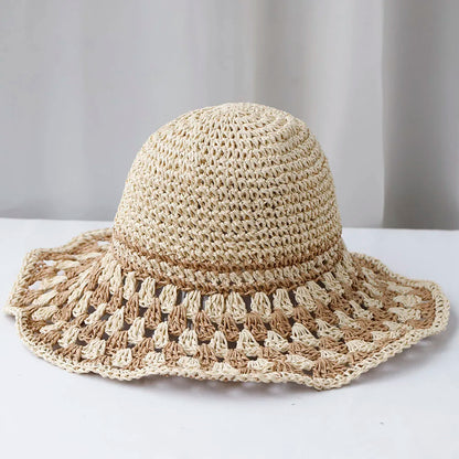 Green Korean Handmade Straw Summer Beach Bucket Hat