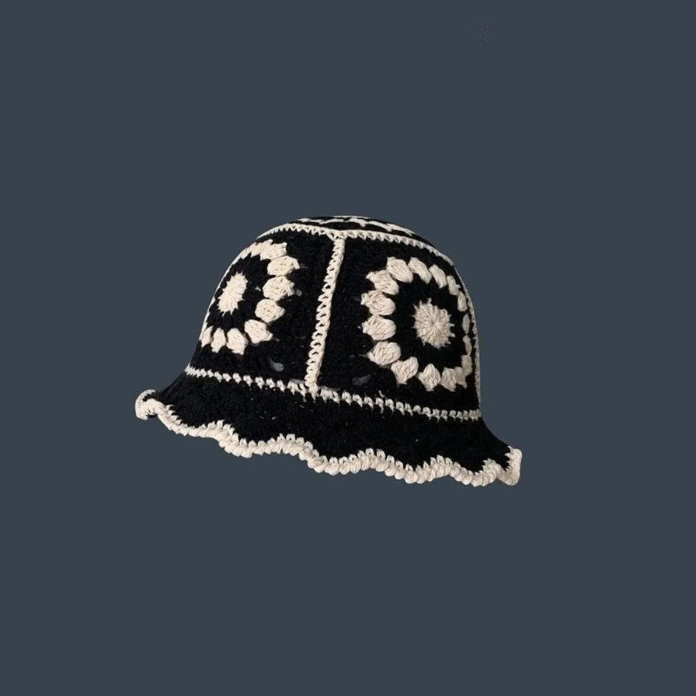 Korean Hollow Flower Knitted Bucket Hat