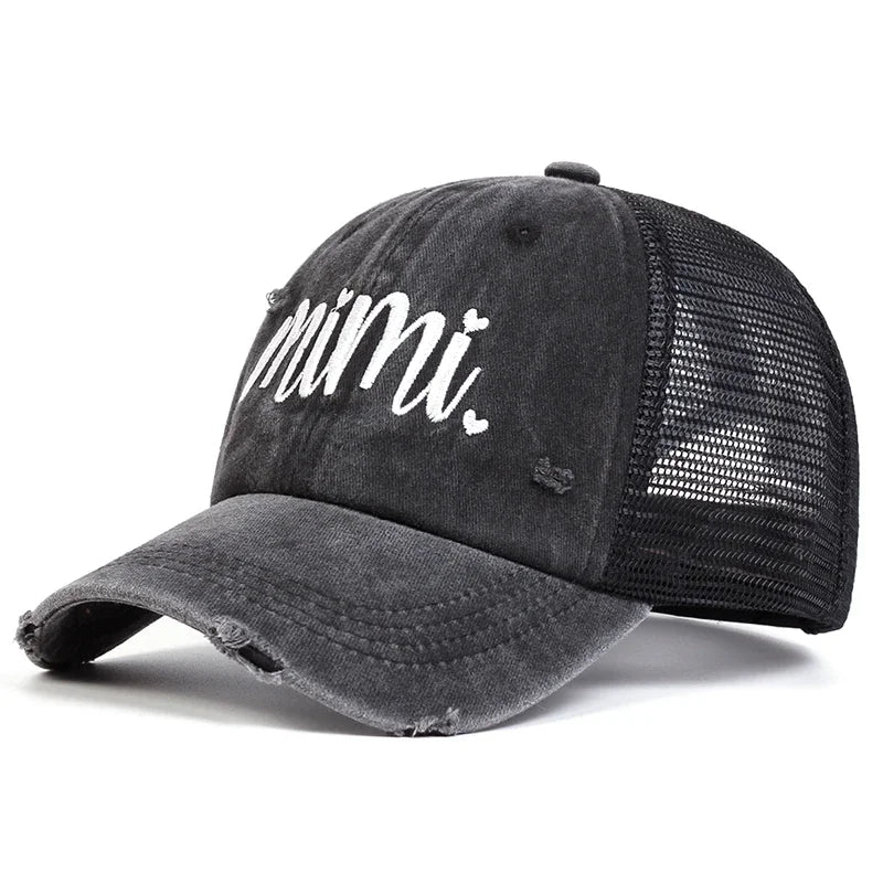 Unisex Mimi Gigi Embroidery Wash Baseball Net Caps